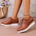 thumbnail image 4 of Women's Casual Loafers, Soft Soled Middle Heels Shoes, Versatile Indoor Outdoor, Adjustable Lace-Up, Comfortable All-Day Wear, Trendy Espadrille Detail, Perfect for Work and Weekend Brown D, 4 of 9