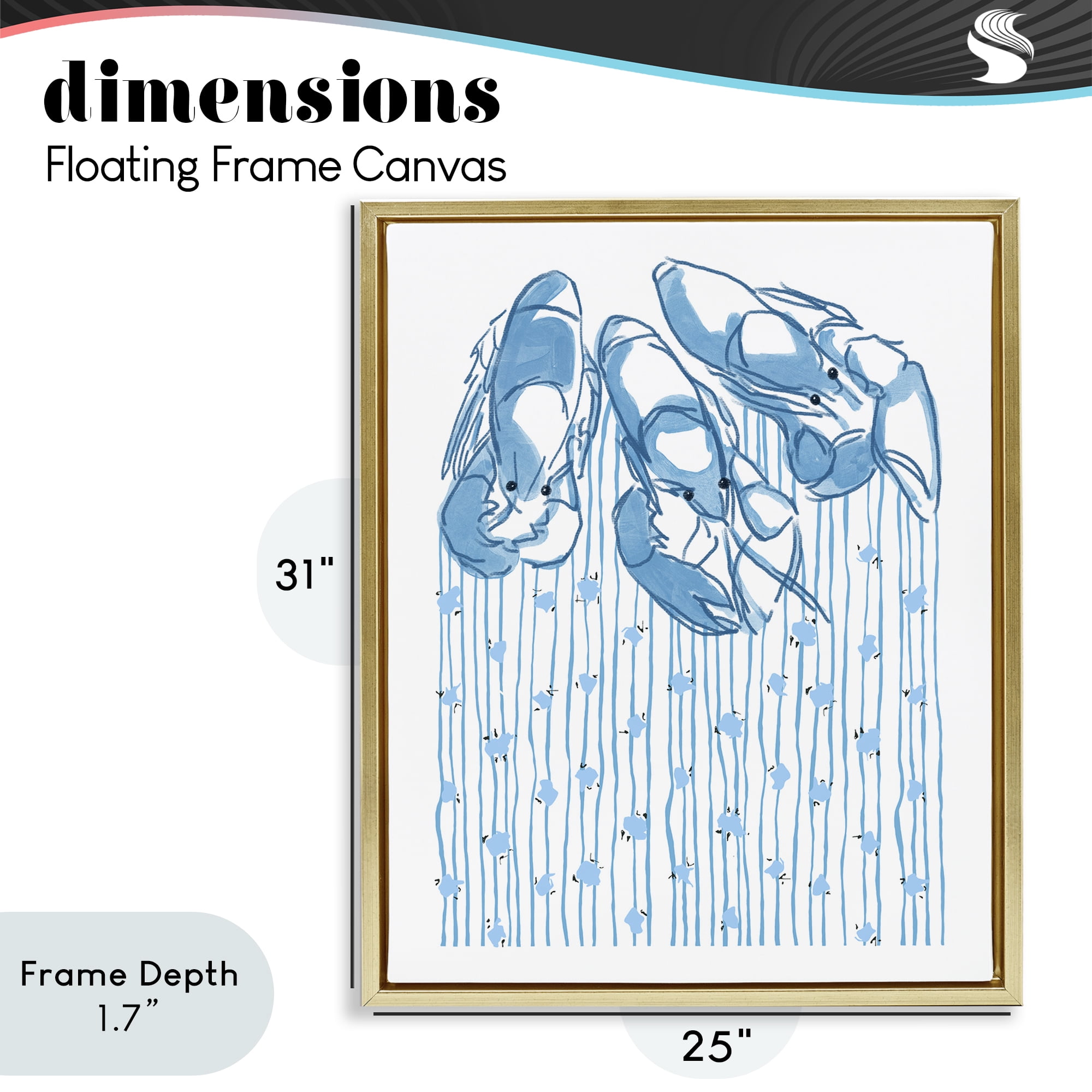 Stupell Industries Lobster Trio with Strings Gold Framed Floater Canvas Wall Art, design by Melissa Tilley