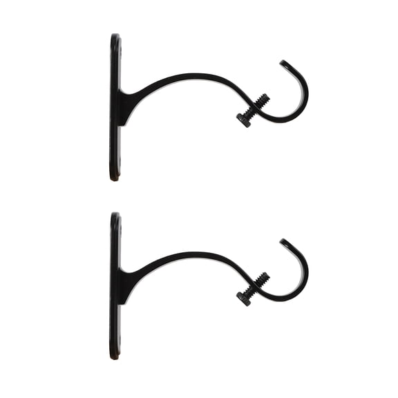 Kenney 5/8"-3/4" Steel Curtain Rod Mounting Brackets, Wall or Ceiling Mount, Set of 2, Black