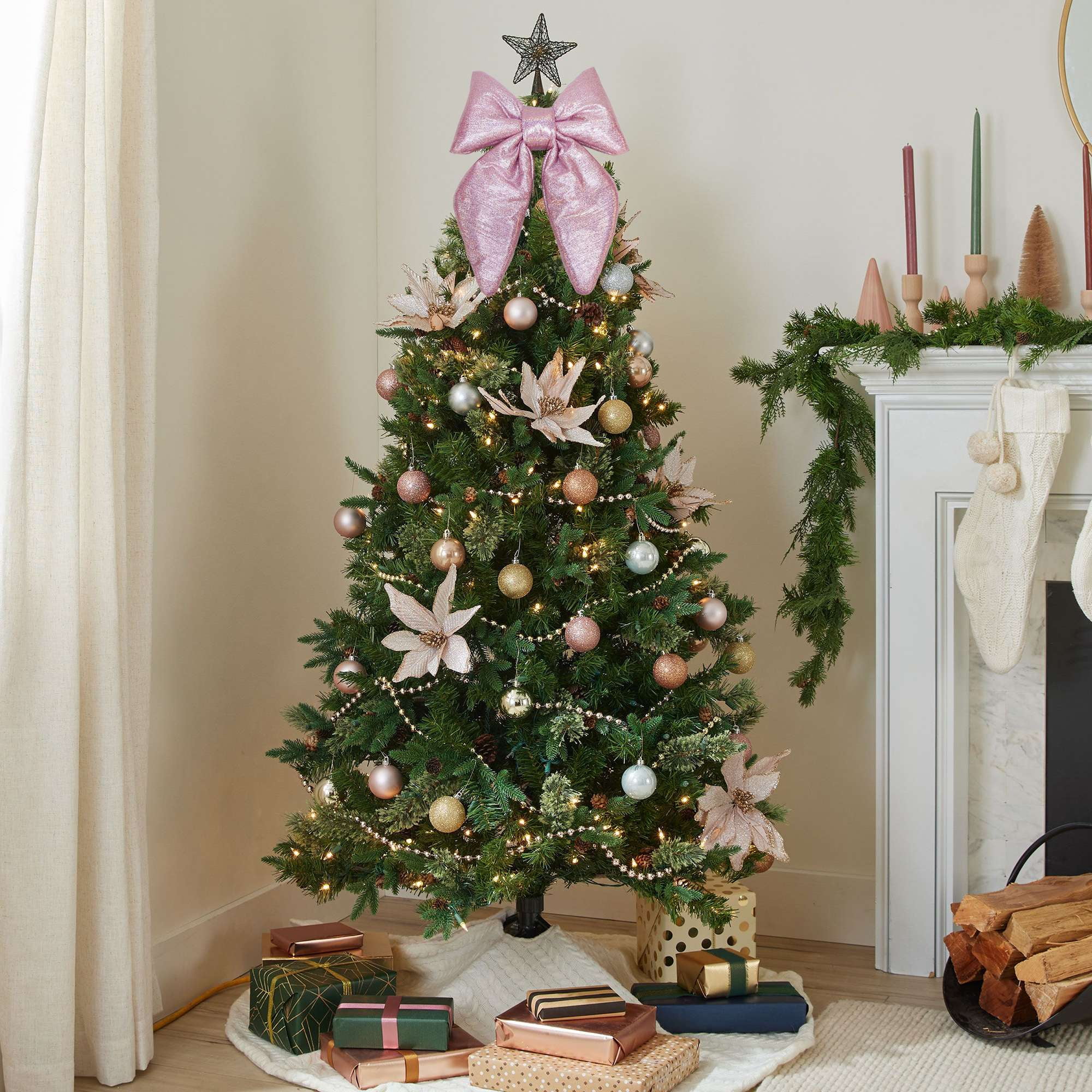 Holiday time hanging iridescent pink bow Decoration,16 inch height,pink colour