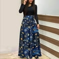 thumbnail image 2 of Christmas Dresses for Women Women's Fashion Casual Christmas Print Round Neck Long Sleeves Oversized Dress for Christmas Party,Dark Blue,XL, 2 of 5