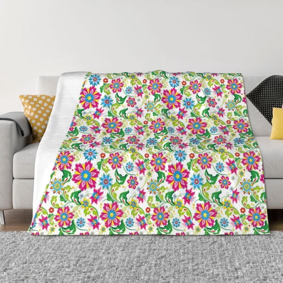 Naloa Vector Mexican Otomi Style Bright Flannel Blankets - Thick and Warm Blanket for Winter, Soft Fuzzy Plush King Blanket for All Seasons40"x30"