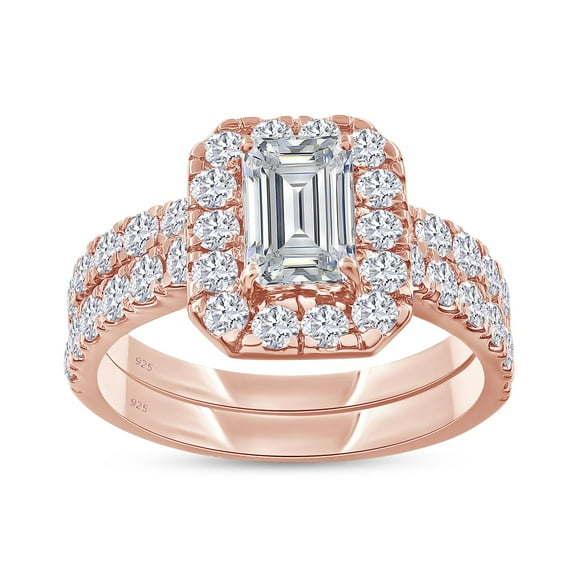 AFFY Halo Engagement Ring Set for Women, 2.00 Carat (ctw) Emerald & Round Shape Lab Grown Diamond Wedding Bridal Ring Set In 14K Rose Gold Over Sterling Silver Jewelry Gifts For Her-10