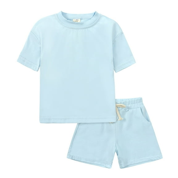 REDARER Toddler Kids Baby Boys Girls 2 Piece Tracksuit Summer Outfits Solid Short Sleeve T Shirt with Shorts Set,6-7 Years