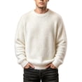 thumbnail image 2 of Ceisia Men's Solid Fuzzy Crew Neck Long Sleeve Knit Sweater Casual Warm Winter Pullover Top Gift, 2 of 7