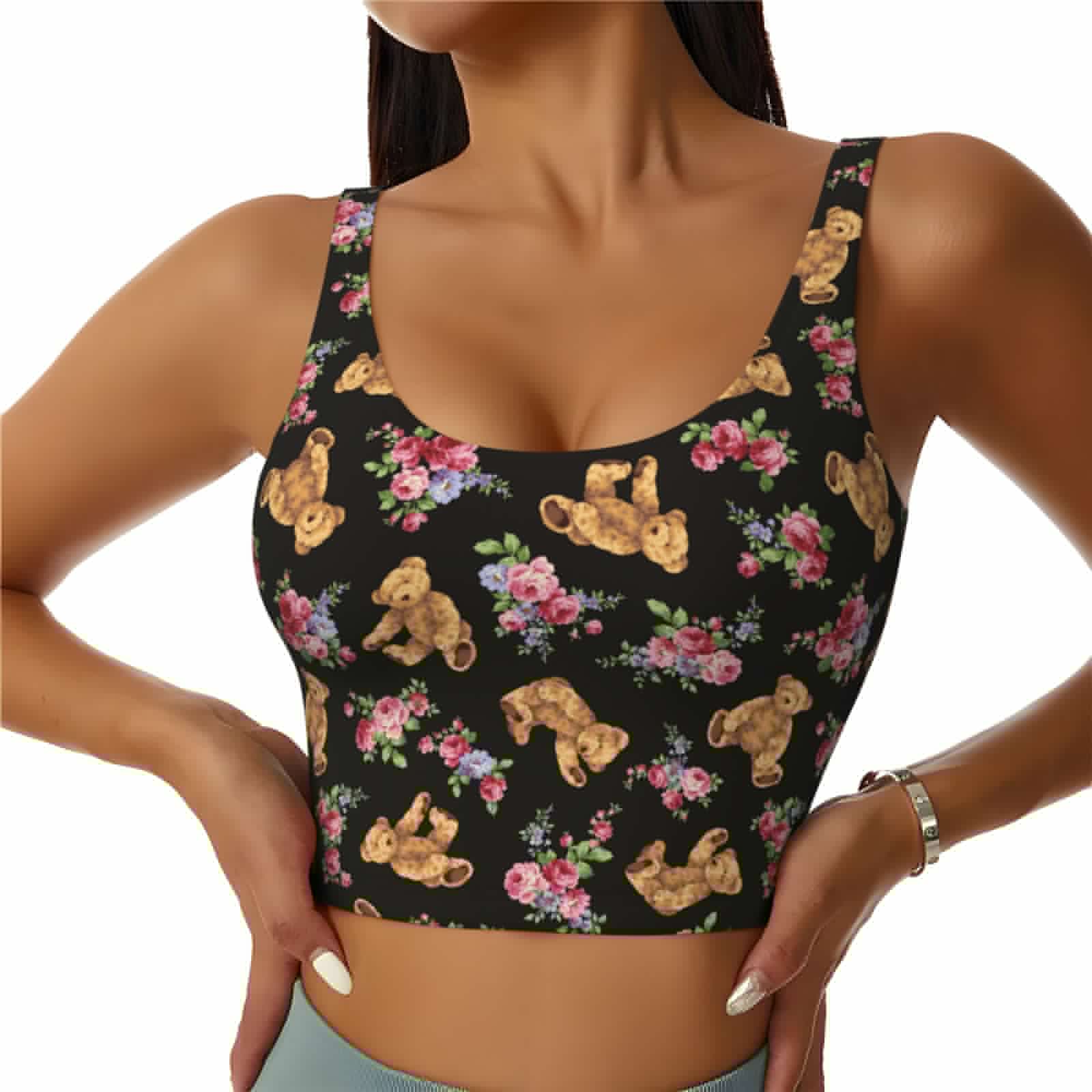 thumbnail image 2 of Picia Rose Flower Bear Sports Bra for Women,Padded Strappy Sports Bras Medium Support Yoga Bra with Removable Cups,Running Yoga Bra-, 2 of 9