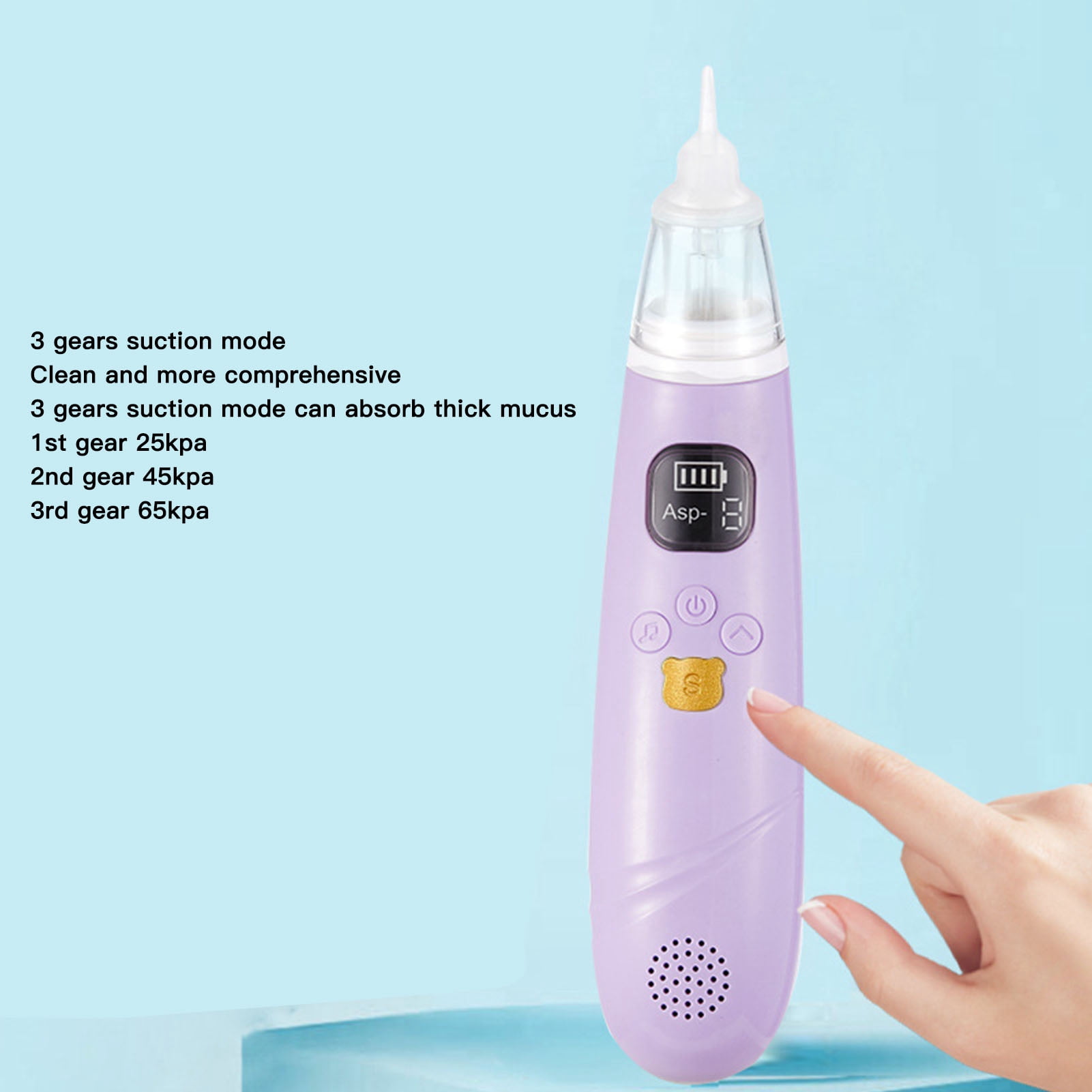 Yajisi Electronic Infant Nasal Aspirator, Rechargeable Automatic Baby Nose Sucker with 3 Silicone Tips, Music & Light Soother, Purple