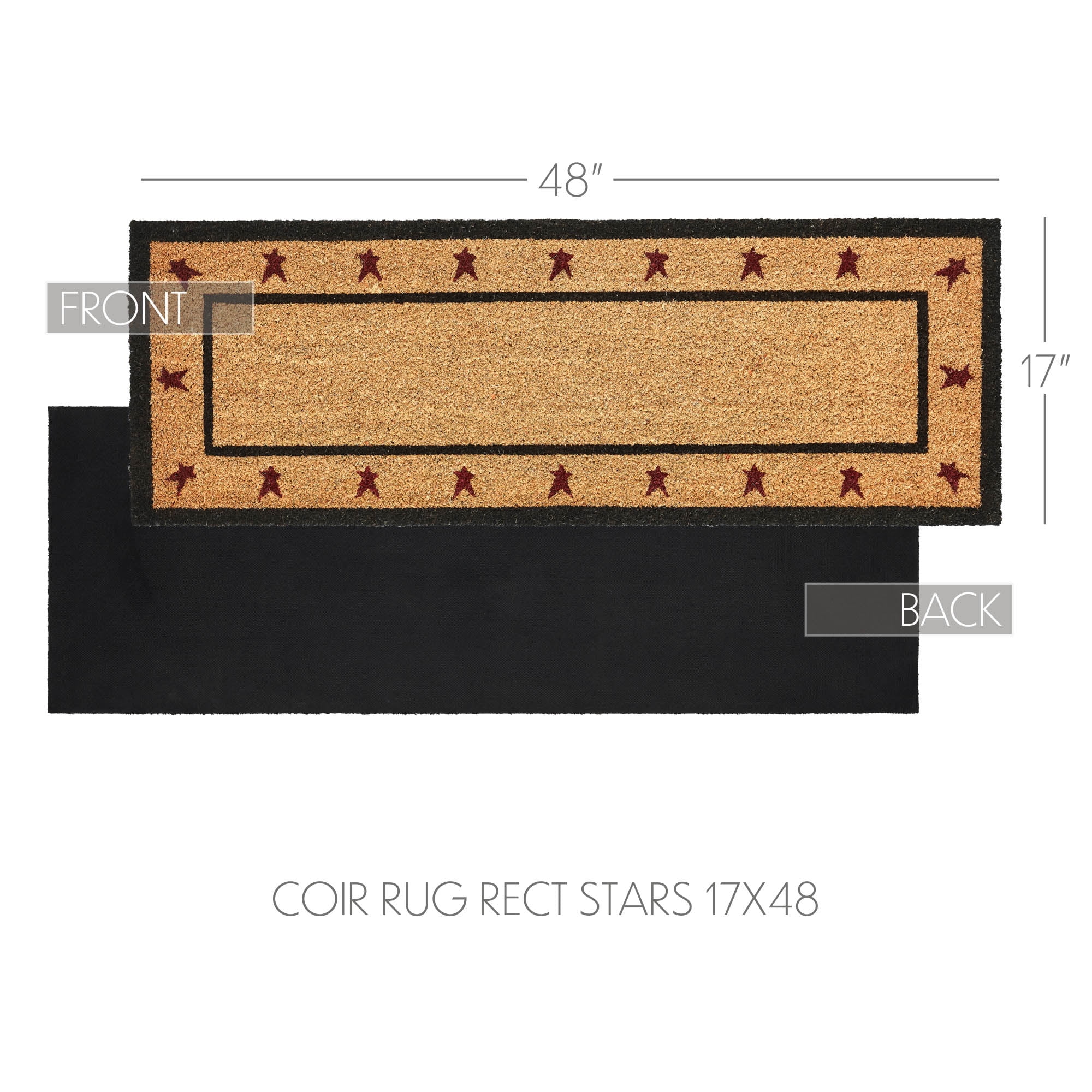 VHC Brands Coir Welcome Door Mat, Entry Rug, with PVC Backing, for Indoor Outdoor Use, Connell Collection, Rectangle 17x48 Doormat, Primitive Stars, Natural