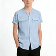 thumbnail image 2 of PWPSG Boy's Button Down Shirts Short Sleeve Crewneck Blouses Casual Cotton Tops Lightweight Summer Beach Shirts Kids Shcool Clothes Light Blue 11-12 Years, 2 of 7