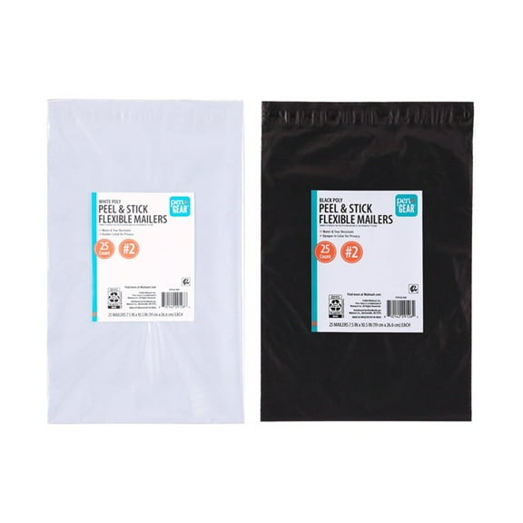 Pen+Gear Self-Seal Poly Flexible Mailer, #2 (7.5" x 10".), Black and White, 50 pack