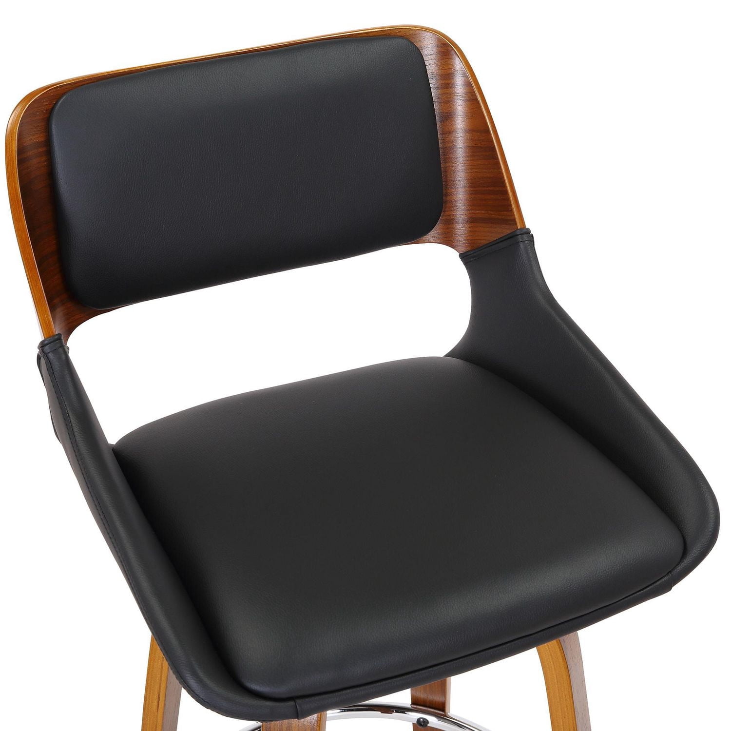 Mid-Century Faux Leather and Wood 26" Counter Stool with Swivel - Black and Walnut