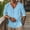 Sky Blue, variant on kosheko Deep V-Neck Henley Top with Dual-Button Placket, Roll-Up Three-Quarter Sleeve Crinkle Fabric Shirt for Coastal Weekend Trips White S
