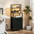 thumbnail image 4 of Night Stand, Tall Nightstand with 4-Tier Shelves and 3 Fabric Drawers, LED Bed Side Tables with Charging Station, Bedside Table for Bedroom, Hallway, Home Office, Black Oak, 4 of 7