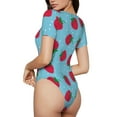 thumbnail image 3 of KLL Women 's Crew Neck Bodysuit Jumpsuits Strawberries Print Short onesies Stretch T Shirts, 3 of 7