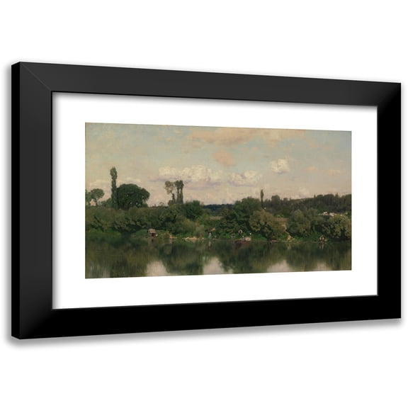 Martin Rico y Ortega 14x10 Black Modern Framed Museum Art Print Titled - On the Seine (1869)
