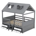thumbnail image 5 of Harper & Bright Designs Full Size Wood House Bed Frame with Fence and 4 Storage Drawers, Playhouse Tent Bed with Roof and 2-step Ladder for Boys Girls Bedroom, Gray, 5 of 12