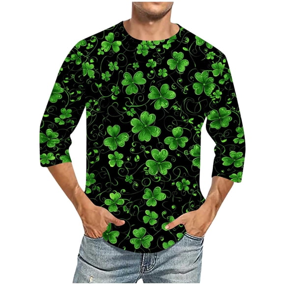 SBYOJLPB Men's Fashion Printing Round Neck Casual 3/4Sleeve Blouses Shirts Leisure TimeTops