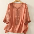 thumbnail image 2 of Daznico Women's Linen Blend 3/4 Dolman Sleeve Blouse, Boho Embroidered Crew Neck Loose Fit Casual Summer Top,3XL, 2 of 3
