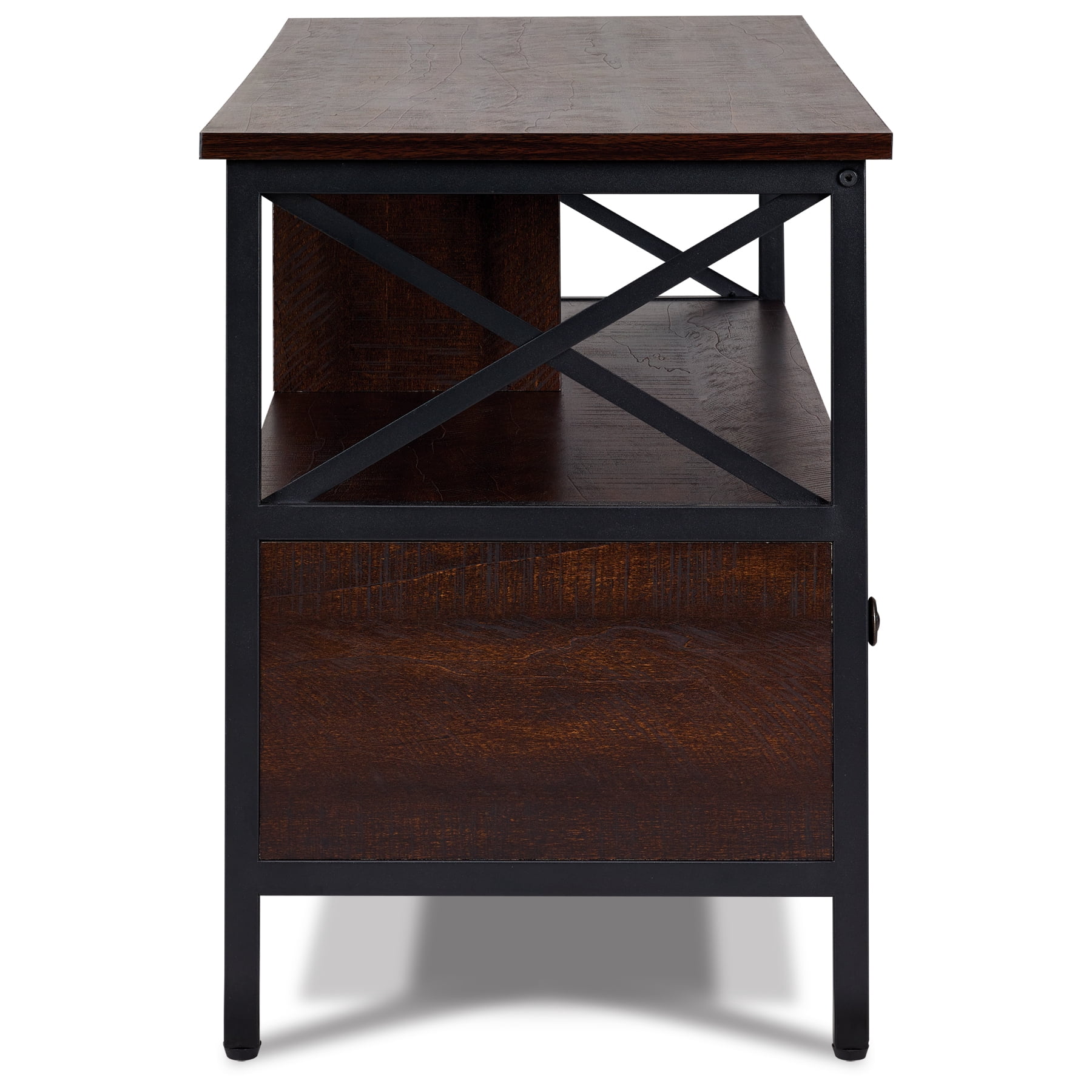 DecorTech Industrial Metal and Wood TV Stand for TVs up to 50", Walnut
