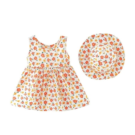 

EHTMSAK Infant Baby Toddler Child Children Kids Sleeveless Sundress for Girl Summer Dresses Floral Dress Orange 1Y-5Y 90/8