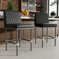 thumbnail image 2 of Solfway Counter Height Bar Stools Set of 2, 26" Industrial Kitchen Counter Height Stools with Back, Black Leather Barstools with Padded Seat and Painted Metal Frame for Kitchen Island, 2 of 8