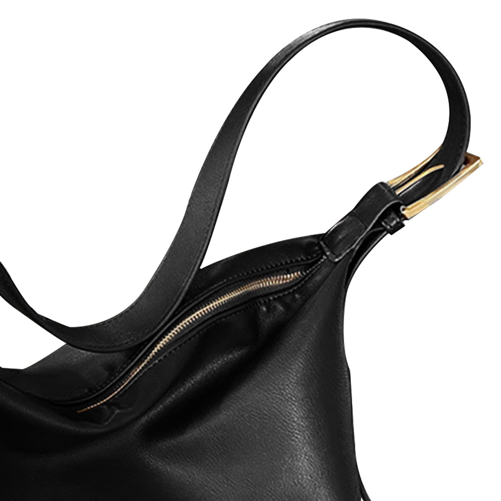 Siruishop Leather Hobo Purse Zipper Adjustable Strap Ladies Women Shoulder Bag Handbag Black Black