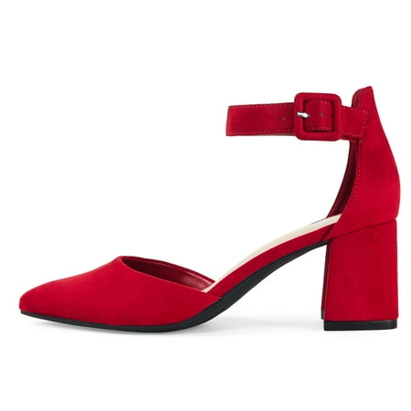 Pointed Toe 2.5 inch Low Block Chunky Heels for Women Closed Toe Pumps with Ankle Strap Dress Comfortable Shoes for Daily Work Office Homecoming