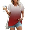thumbnail image 2 of CFLVAEK Casual Tshirts Shirts for Women Fashion Gradient Graphic Tees Loose Fit V Neck Short Sleeve Tshirt Summer Going Out Tops Gray S, 2 of 6