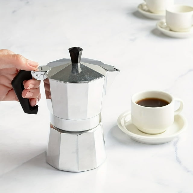 1pc Italian Moka Espresso Pot - 3 Cup Stainless Steel Stovetop Coffee Maker Silvery,3Container,none