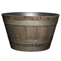 Classic Home and Garden Outdoor Round Whiskey Resin Flower Pot Barrel Planter, Distressed Oak Brown, 20.5"