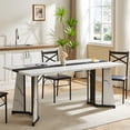 thumbnail image 2 of 71 inch Large Rectangular Dining Table for 6-8 People, Paproos  Faux Marble Dining Room Table with Adjustable Metal Leg, Wood Kitchen Table for Dining Room, Gathering, White(Only Table), 2 of 6