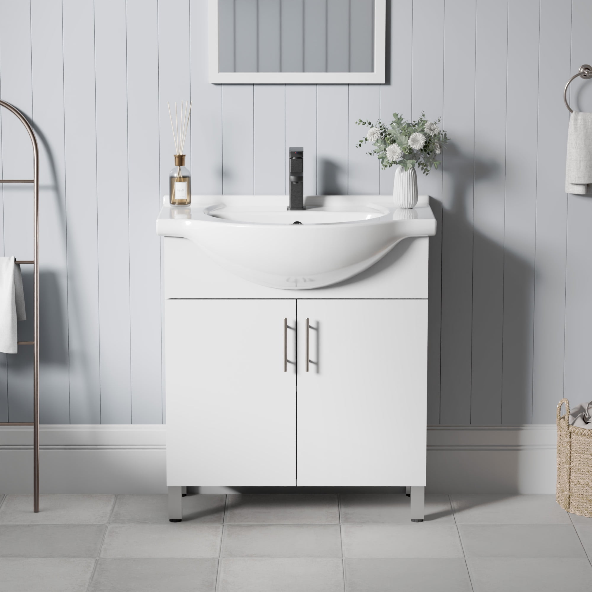 Eclife 30" Freestanding Single Bathroom Vanity with Euro Ceramic Sink and Faucet