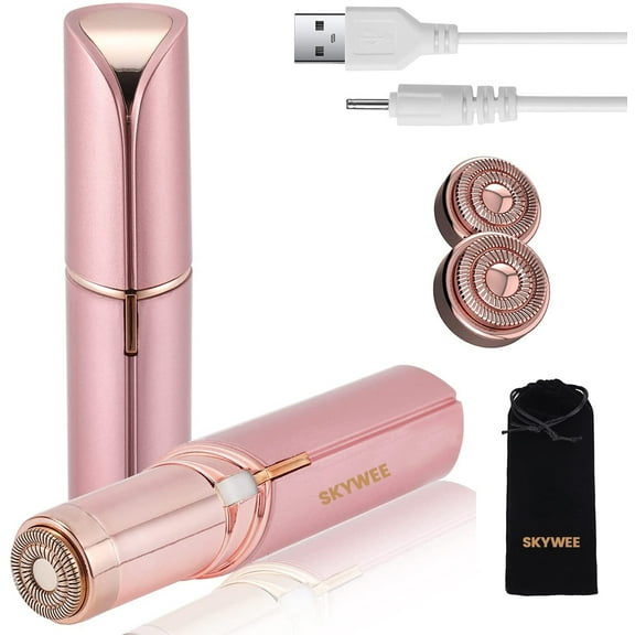 Skywee Painless Hair Removal for Women, Facial Hair Remover Devices Rechargeable, 2 x Replacement Heads Included, Best Womans Electric Face Shaver for Upper Lip, Chin, Mustache