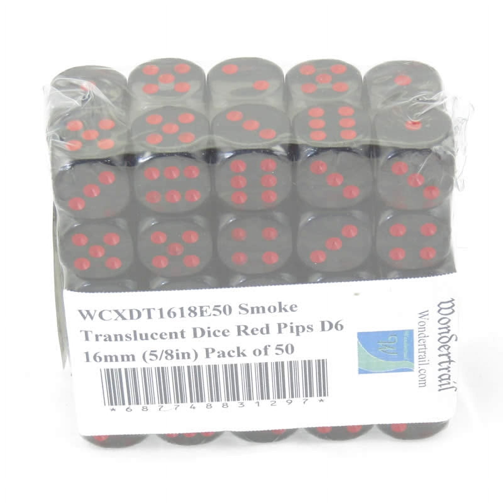 Smoke Translucent Dice with Red Pips D6 16mm (5/8in) Pack of 50 Wondertrail