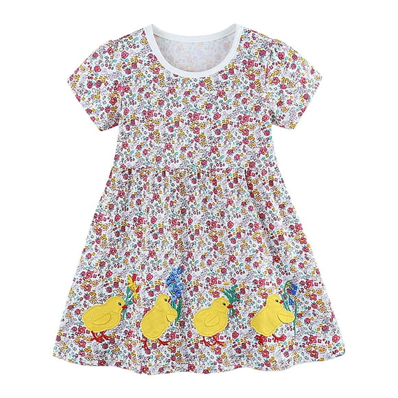 MHFRRA Robe Fille Robe à Manches Courtes Imprimée pour Tout-Petits Robe de Fête Dansante Vêtements 4-5 Ans