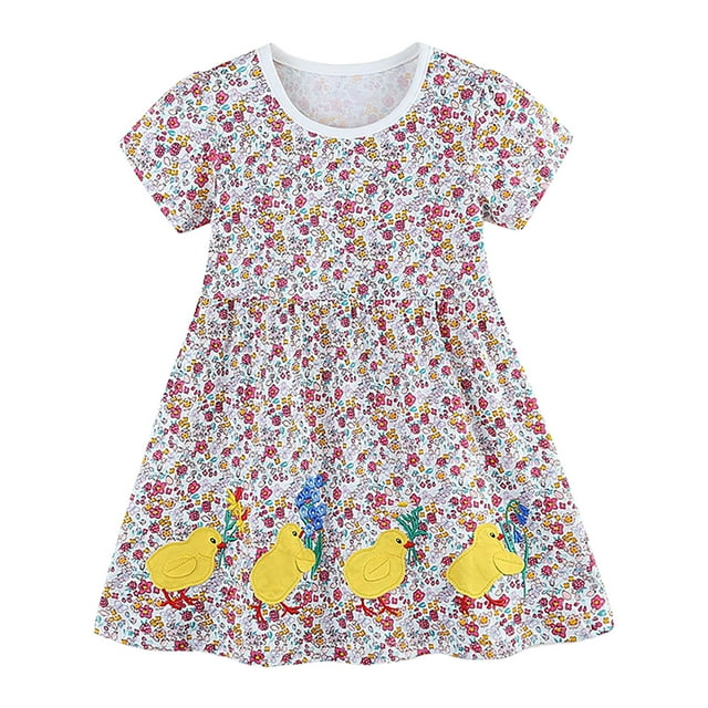 MHFRRA Robe Fille Robe à Manches Courtes Imprimée pour Tout-Petits Robe de Fête Dansante Vêtements 4-5 Ans