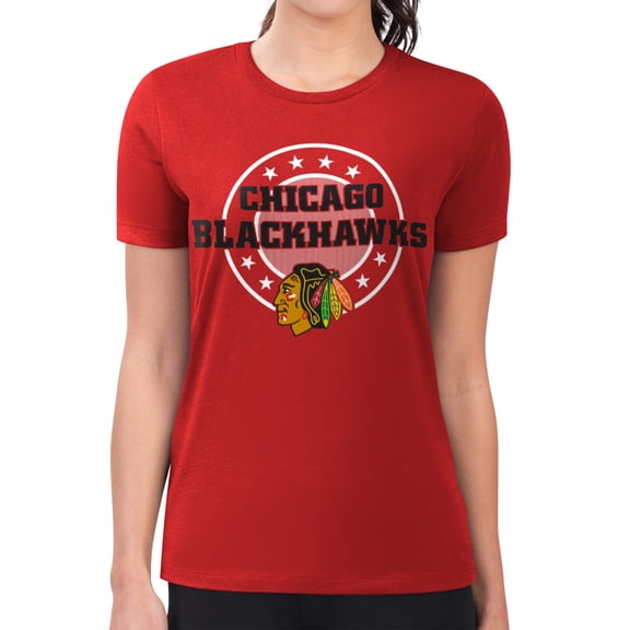 Women's G-III 4Her by Carl Banks Red Chicago Blackhawks Super-Slim Lightweight Pinstripe Circle Graphic T-Shirt