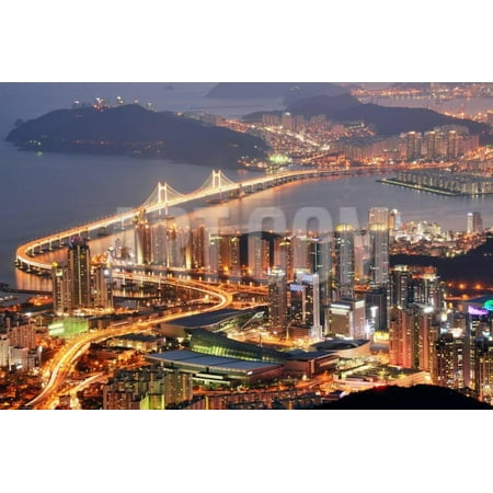 Korean Paper Art - Skyline of Busan, South Korea at Night. Print Wall Art By SeanPavonePhoto