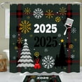 thumbnail image 1 of Festive 2025 Shower Curtain - Dark Green Gold Snowflakes Christmas Trees & Whimsical Design, 1 of 4