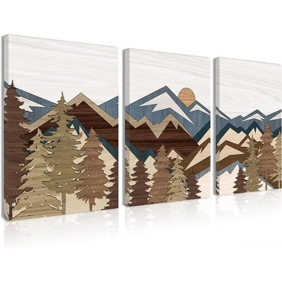 Boho Mountain Wall Art Framed Mountains Office Canvas 3 Piece Artwork 12x16 Inch for Living Room Bedroom Décor