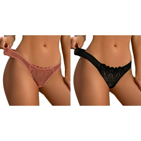 2-Pack Women s Lace Underpants Women s Transparent Mesh Hook Briefs Breathable Low Waist Seamless Underpants No Show Concealers Adult Underwear Large Panties for Women Pack Slotted Panties