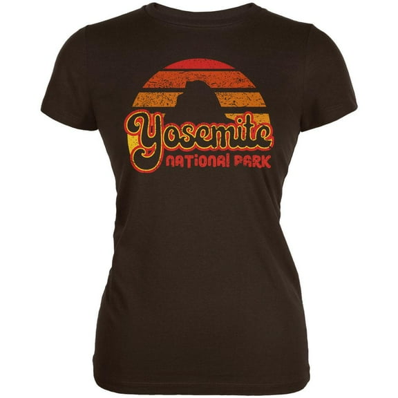 National Park Retro 70s Sunset Yosemite Juniors Soft T Shirt Brown 2XL