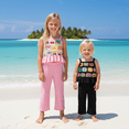 thumbnail image 4 of BemeyourBBs Vintage Toddler Baby Girls Summer 2 Piece Outfits Crocheted Flowers Fruit Ruffled Camisole Spaghetti Strap Tank Cami Top and Elastic Wide Leg Pants Set, 4 of 9