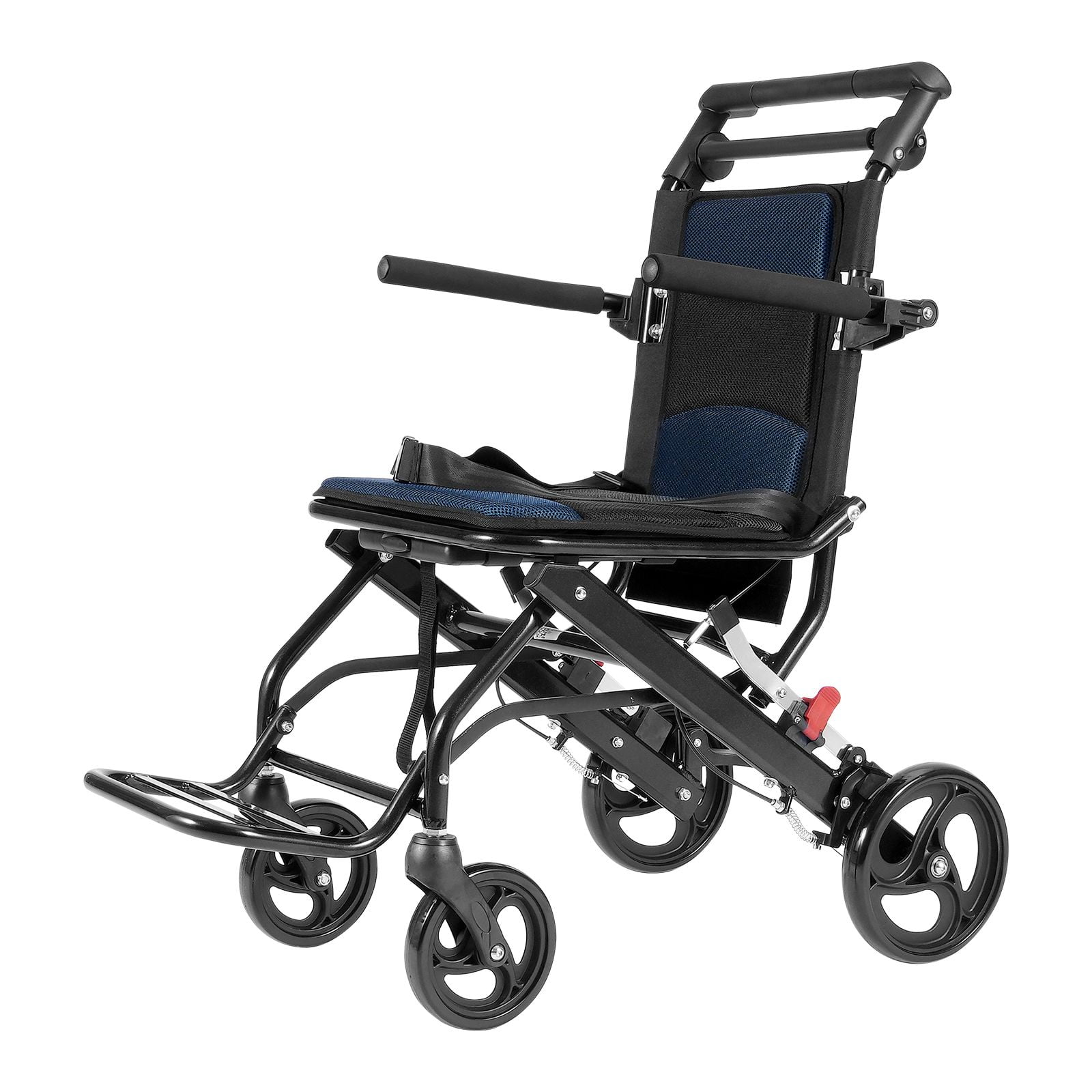 Lightweight Aluminum Folding Wheelchair for Adults Portable Travel Chair with Flip Up Arms and Locking Brakes 15.75 Inch Seat Supports 220 lbs