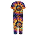 thumbnail image 5 of Women's Halloween Loungewear Set Short Sleeve V Neck Top and Capri Pants Tie Dye Pumpkin Pattern Relaxed Fit Sleepwear Pajama Set for Home Party Daily Wear Purple Pink 3XL, 5 of 6