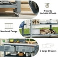 thumbnail image 5 of Outdoor Potting Bench with Storage, Rolling Gardening Table on Wheels with Stainless Steel Top, Solid Wood Work Station with Adjustable Shelves, Drawers, Grey+Blue, 5 of 10