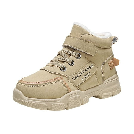 NOLDARES Unisex Leather Casual Boots Toddler Outdoor Shoes Lace Up Non-Slip Texture Sole Loafer Hiking Flats Classic Walking Shoe(Khaki 9-9.5 Years)
