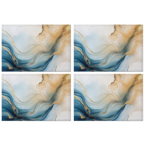 Blue Gold Marble Pattern Summer Placemats Table Placemats Set Of 4-Linen Kitchen Washable Placemats Table Mats 11.8"x17.7" Non-Slip Heat Resistant