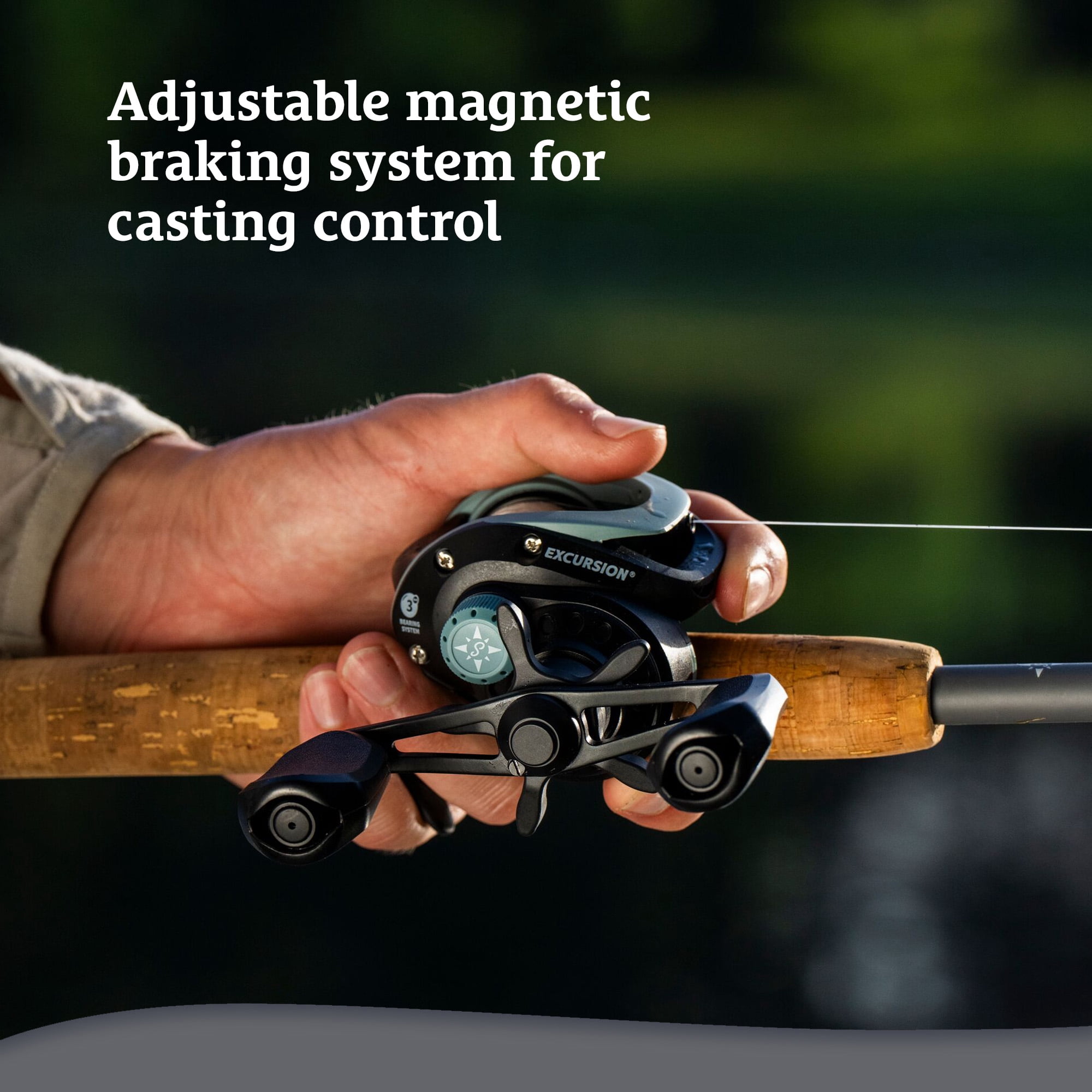 Shakespeare Excursion Baitcast Fishing Combo, 7' Medium Heavy Rod, Left-Handed Reel