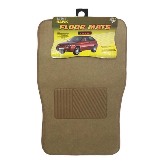 ROAD GENIE 4 Pc. Tan Floor Mats | Plush Fuzzy Fabric | Special Footrest | 26.5" (67.3 cm) x 17" (43.2 cm) & 17" (43.2 cm) x 12.5" (31.8 cm) | Anti-Slip & Stain-Resistant | Fits Most Vehicles